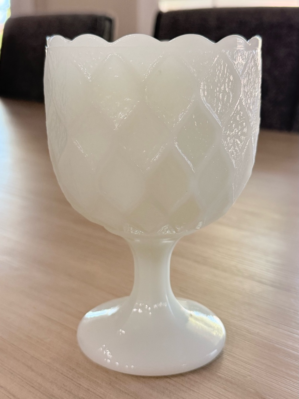 Vintage Imperial Milk Glass Diamond Pattern Pedestal Compote Goblet